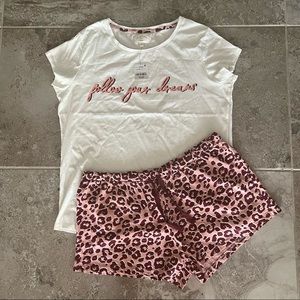 Next 2-Pc Pajama Set Follow Your Dreams Top & Shorts Animal Print Size L NWT
